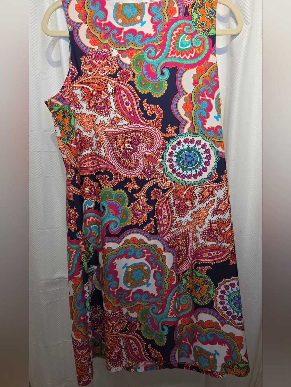 Jude Connally Navy Paisley Midi Dress with Bright Accents Made USA - Picture 5 of 6